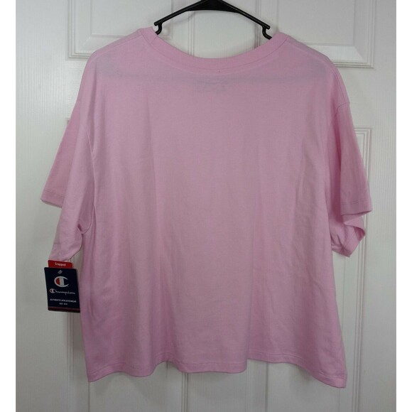 Womens XL Champion Script Logo Cropped Tee Soft Cotton Crew neck T-Shirt - Picture 2 of 7